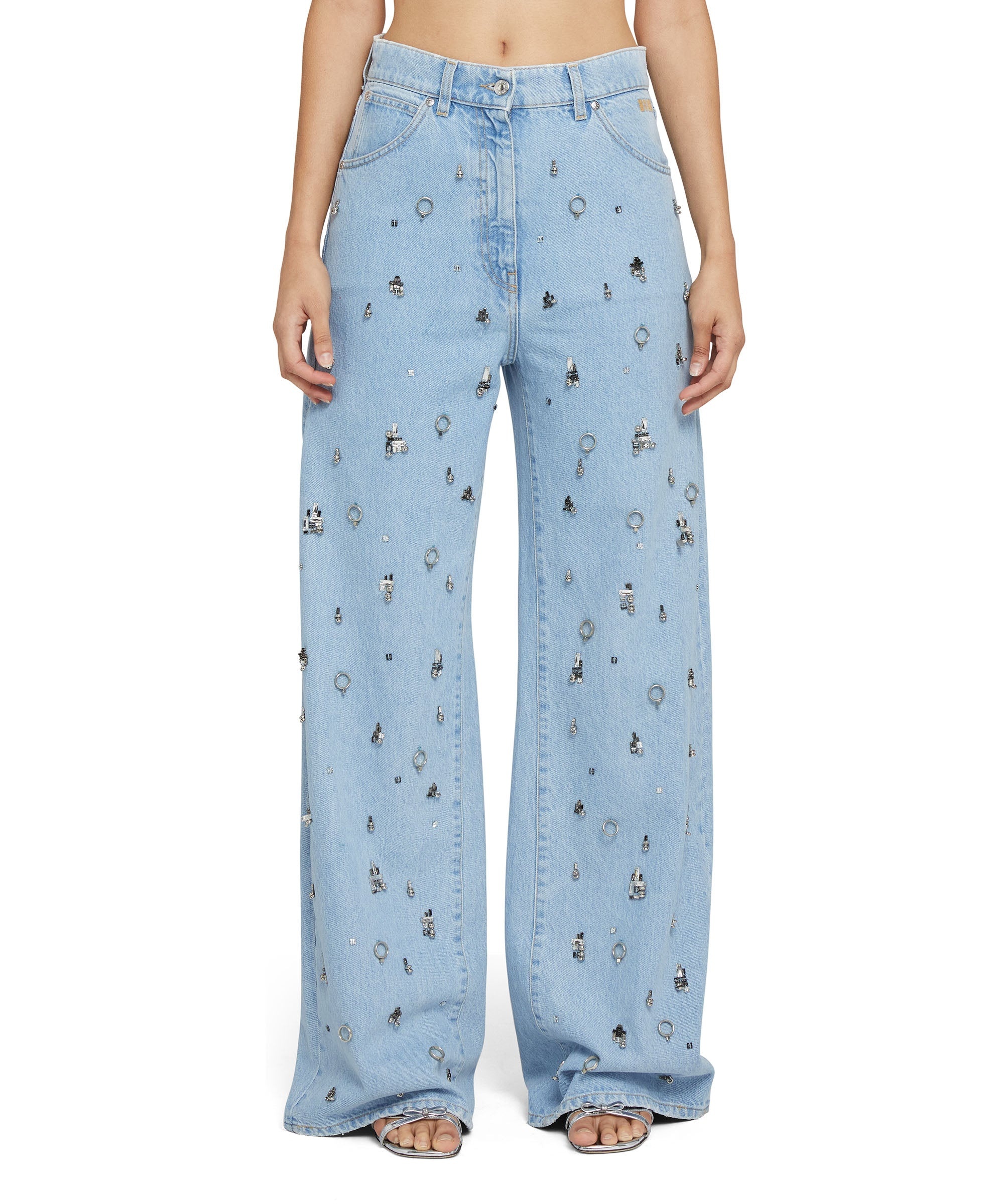 Straight cut jeans with applied jewels - 1