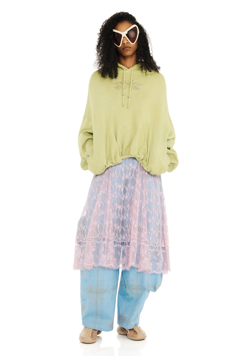 Collina Strada OLIVE RHINESTONE GATHERED HOODIE outlook