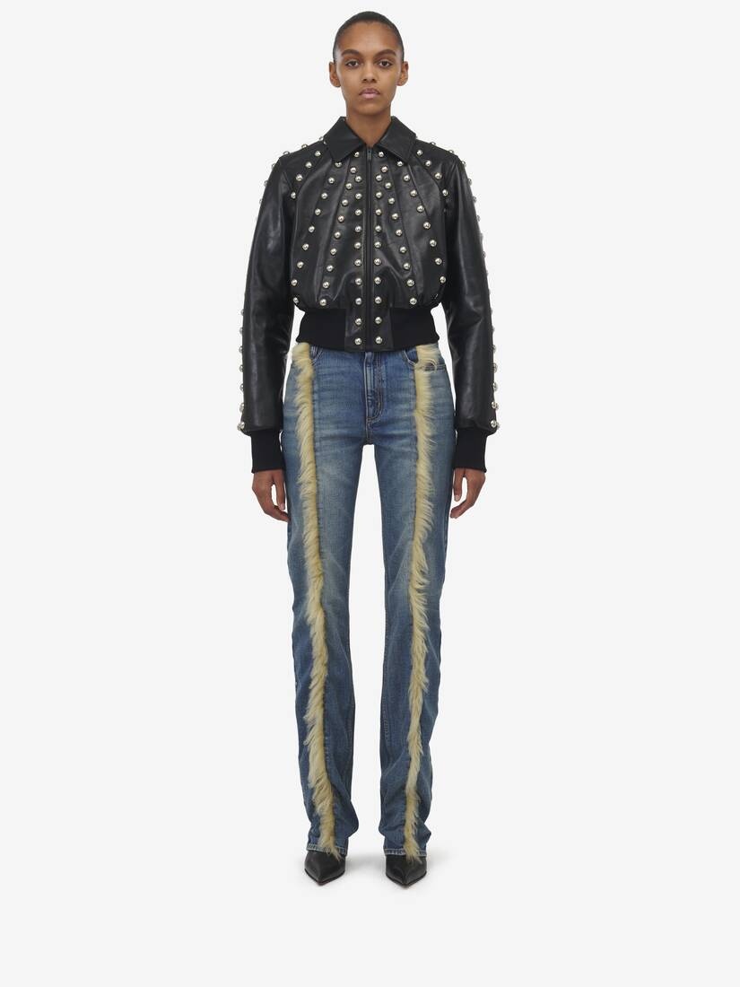 Studded Leather Bomber Jacket - 3