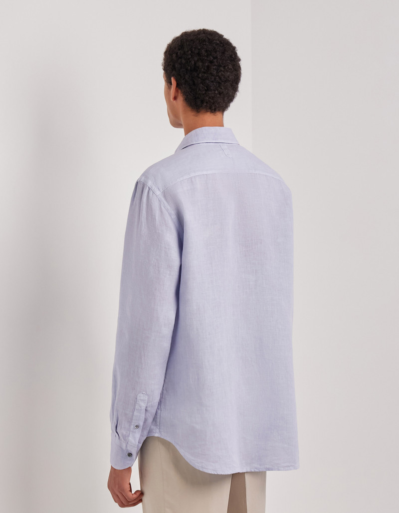 LILAC GARMENT-DYED LINEN REGULAR-FIT SHIRT WITH NARROW POINTED COLLAR 3