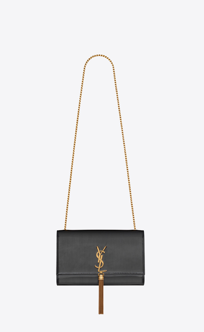 kate medium chain bag with tassel in shiny ribbed leather - 1