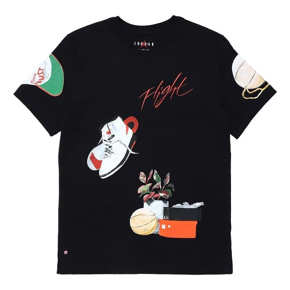 Men's Air Jordan Shoes Pattern Printing Round Neck Pullover Short Sleeve Black T-Shirt DQ7379-010 - 1