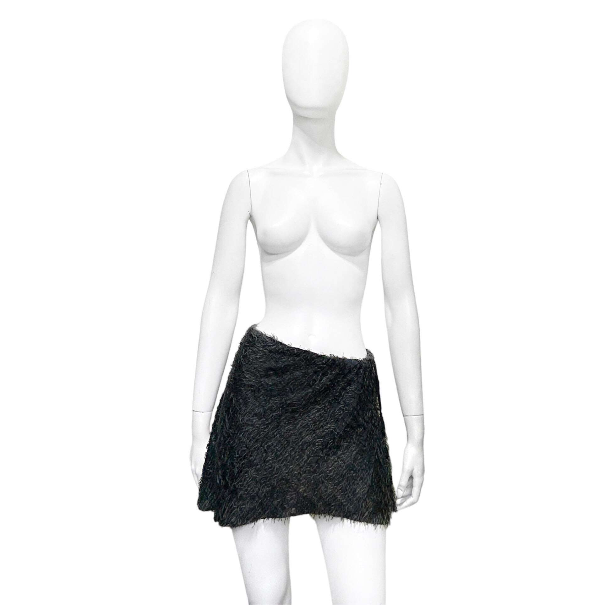 Ann Demeulemeester fall 2008 green fur like fringe silk vest and skirt set - 3