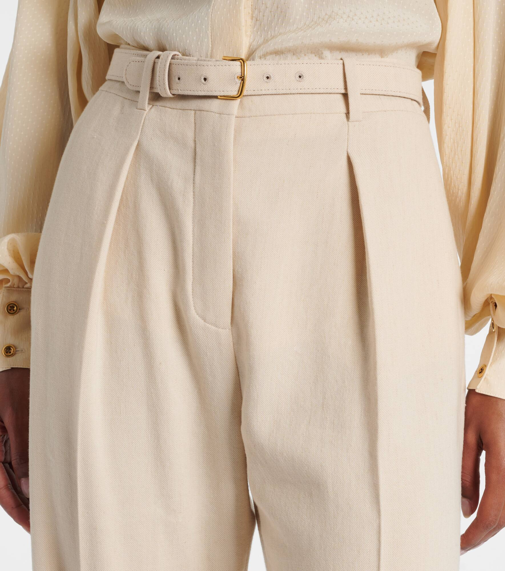 Belted linen and wool straight pants - 4