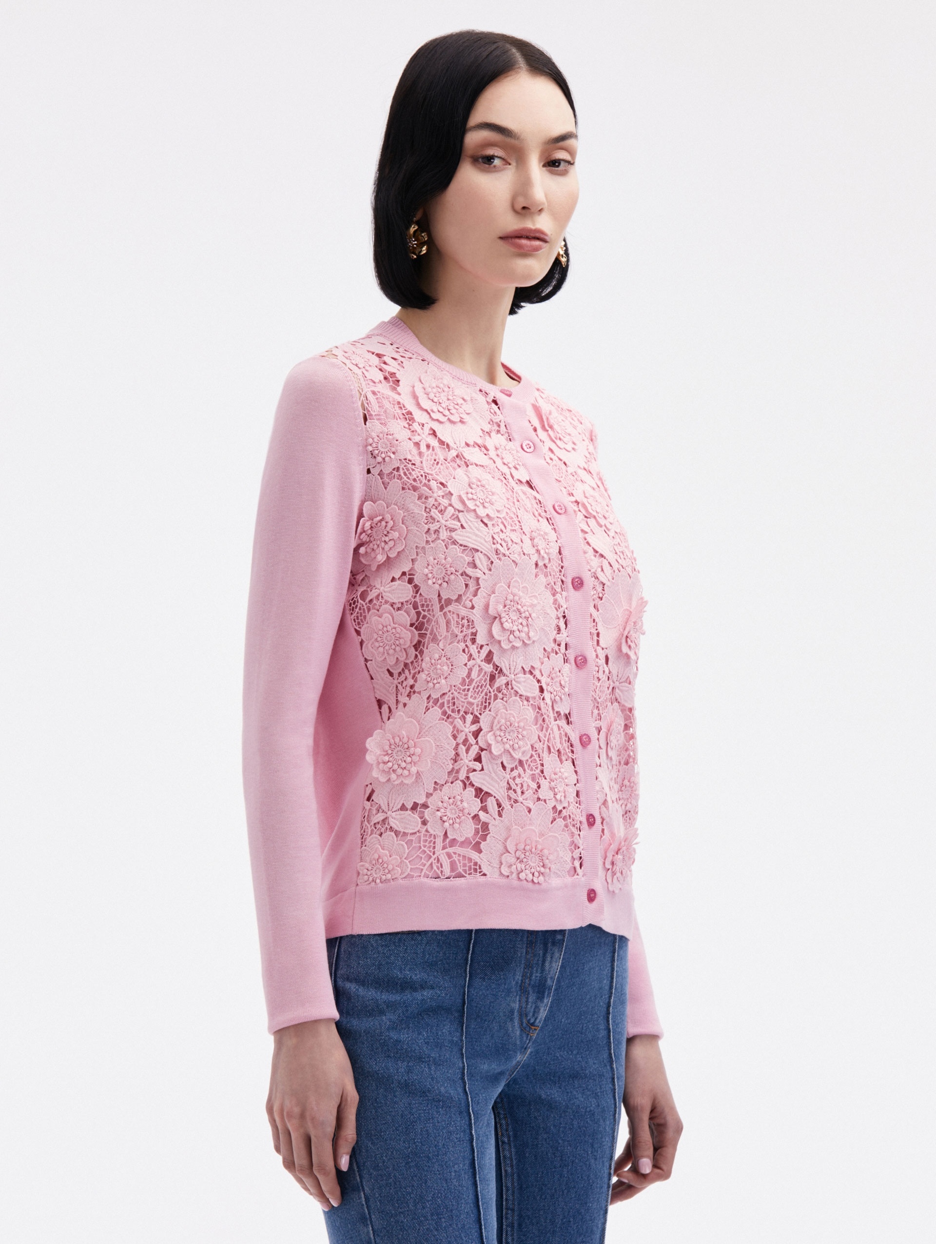 FLORAL GUIPURE INSET CARDIGAN - 4