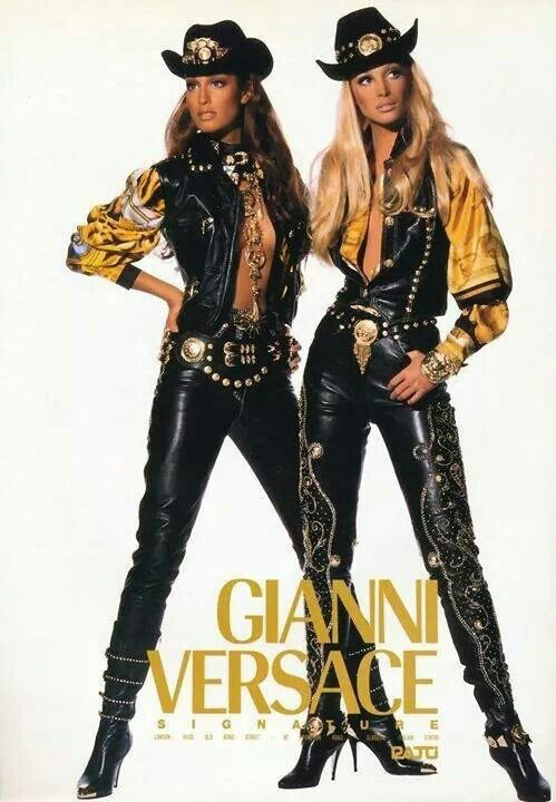 Gianni Versace Fall 1992 Midnight Cowgirl Lambskin Leather Vest with Mongolian Hair Collar and Gold  - 2