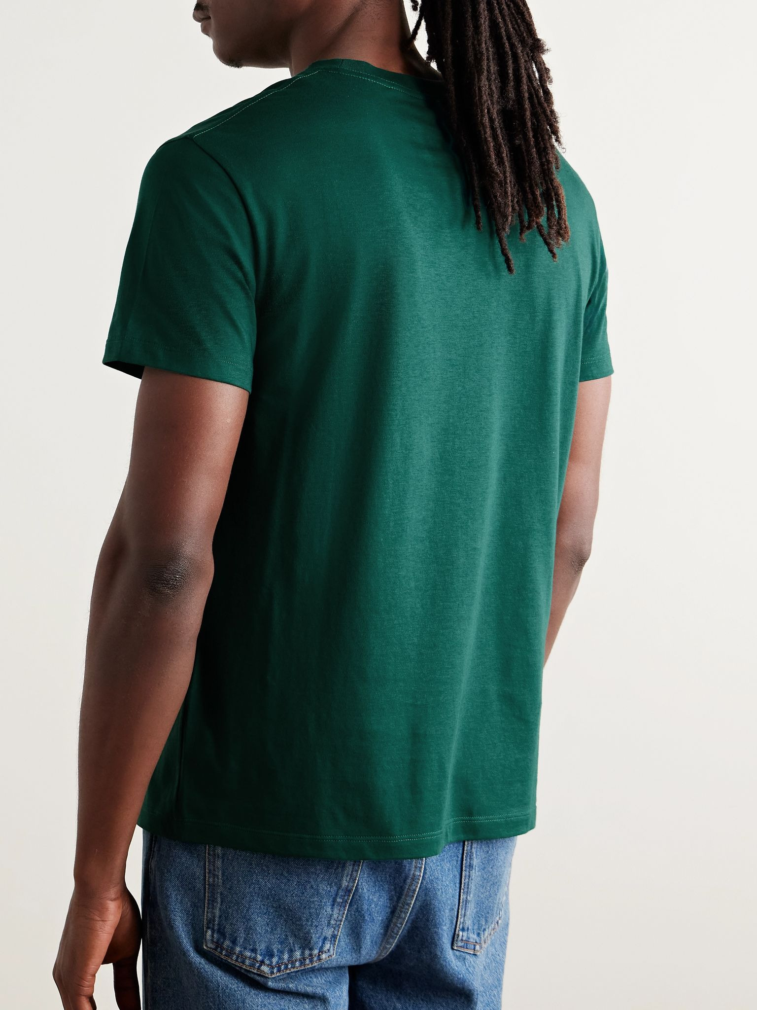 Logo-Appliquéd Cotton-Jersey T-Shirt Green - 4