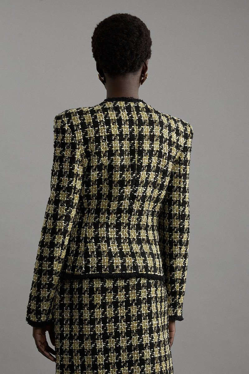 Wool Blend Check Tailored Asymmetric Jacket 6