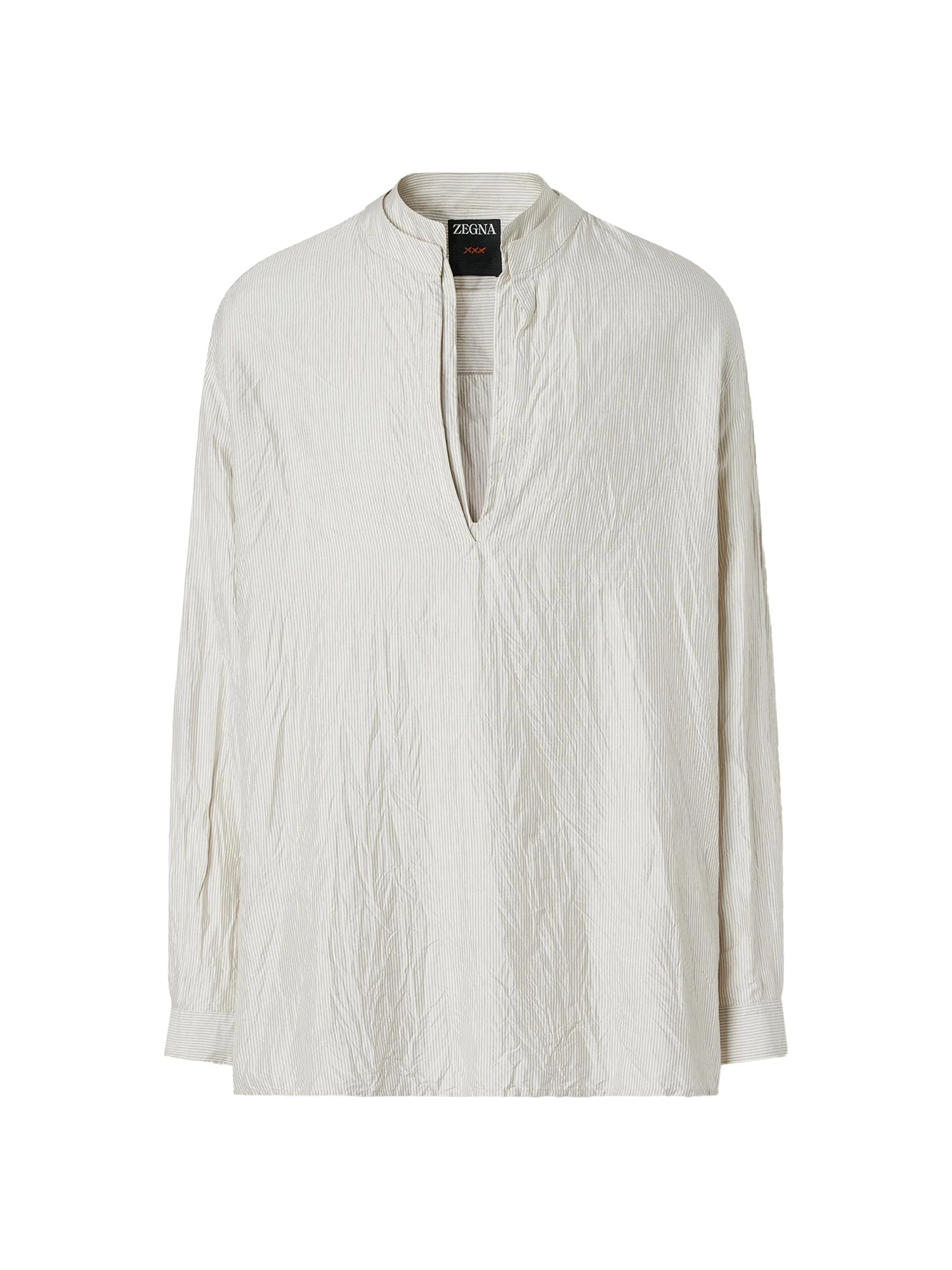 Men's Striped Silk Shirt - White Grey - 1