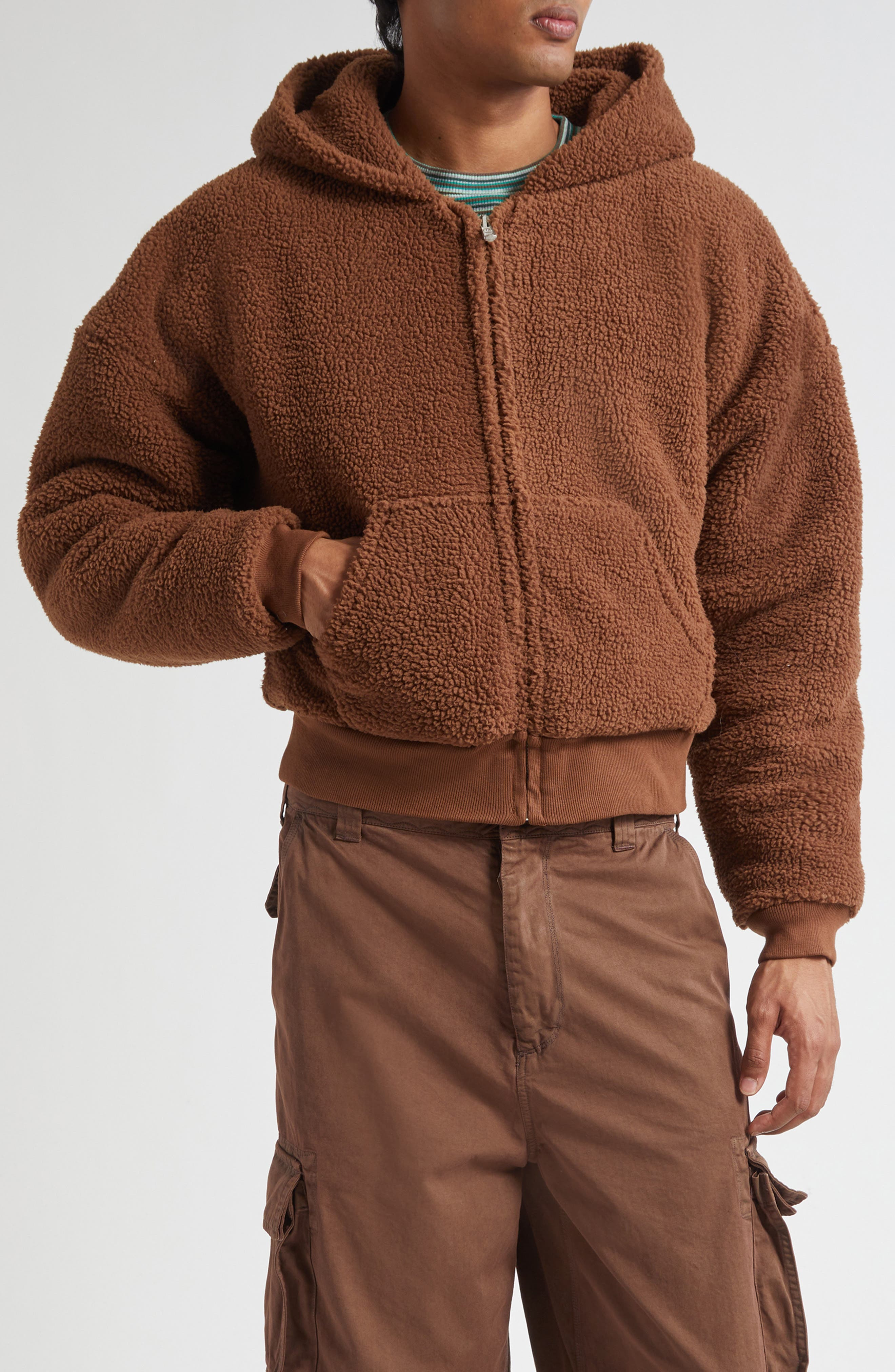 ERL Gender Inclusive Terry Fleece Zip Hoodie in Brown at Nordstrom - 1
