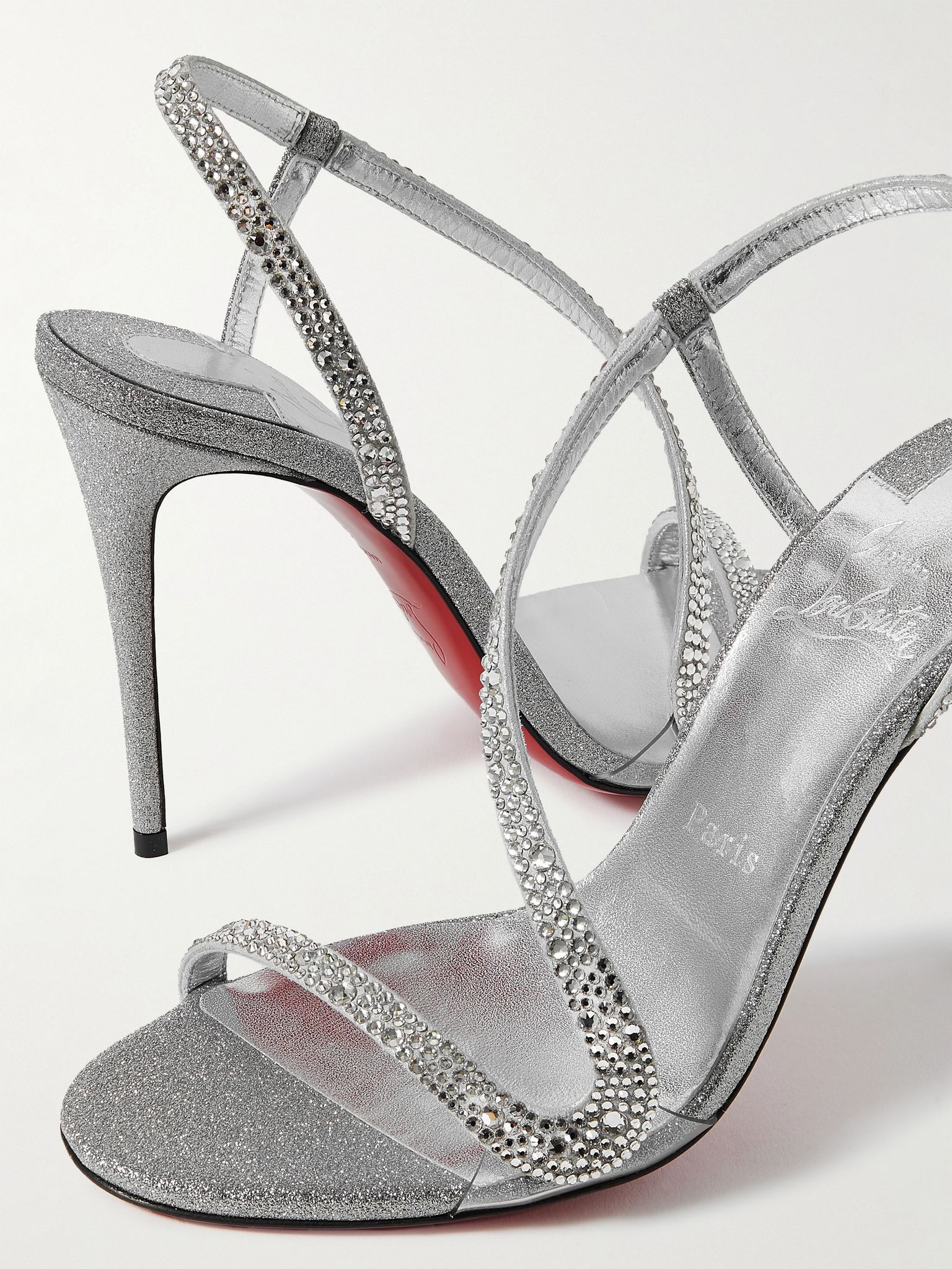 Rosalie Strass 100 embellished glittered leather sandals White - 4