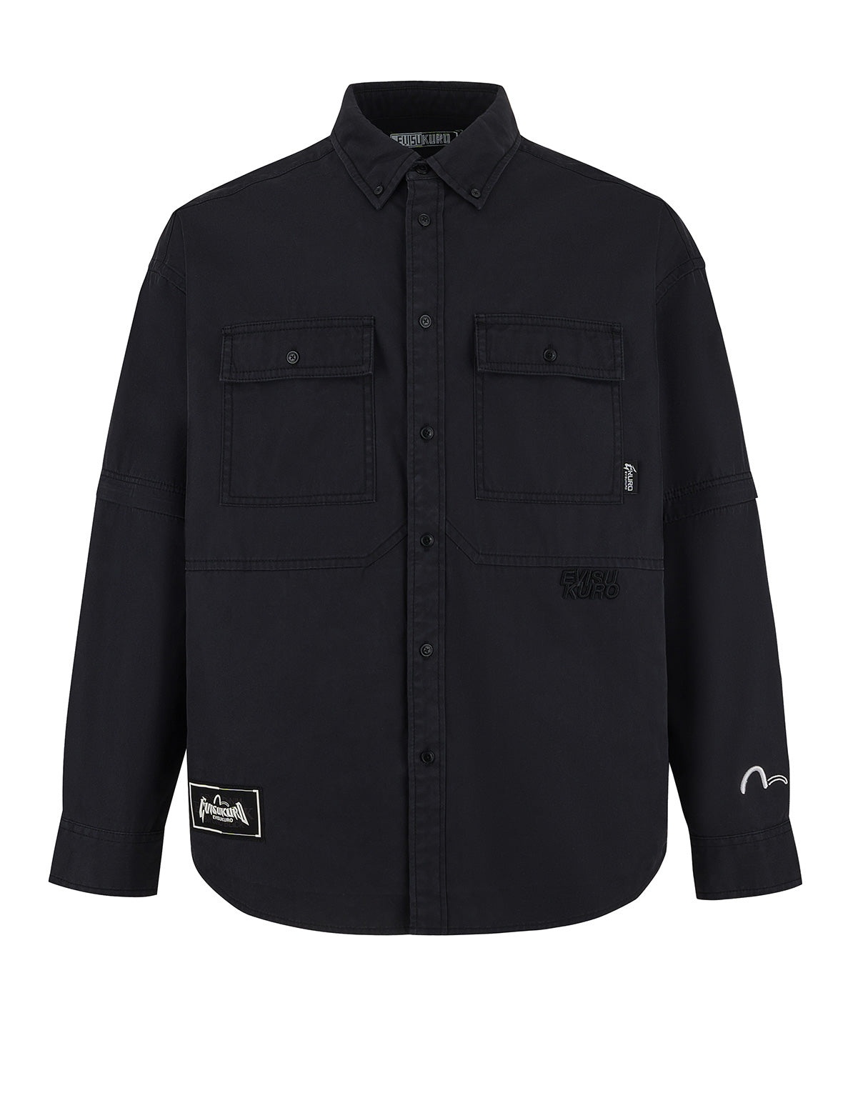 Logo and Seagull Embroidery with Detachable Sleeves Loose Fit Shirt Jacket - 14