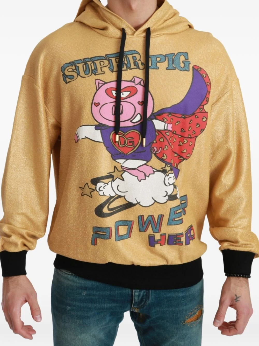 glitter-finish graphic-print hoodie - 1