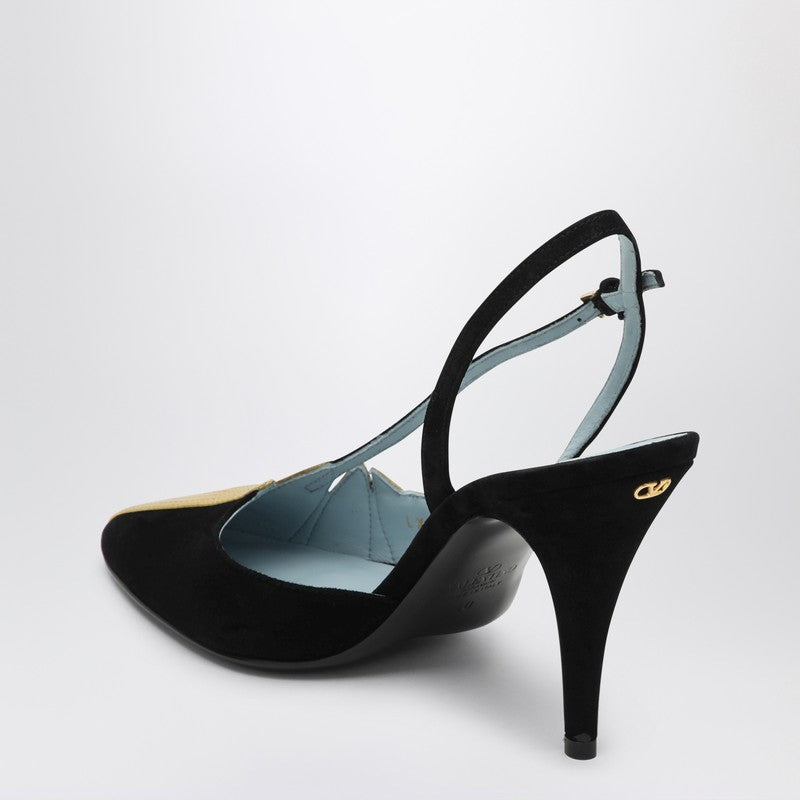 Valentino Garavani High Slingback Foliefoliage Black And Gold Women - 2