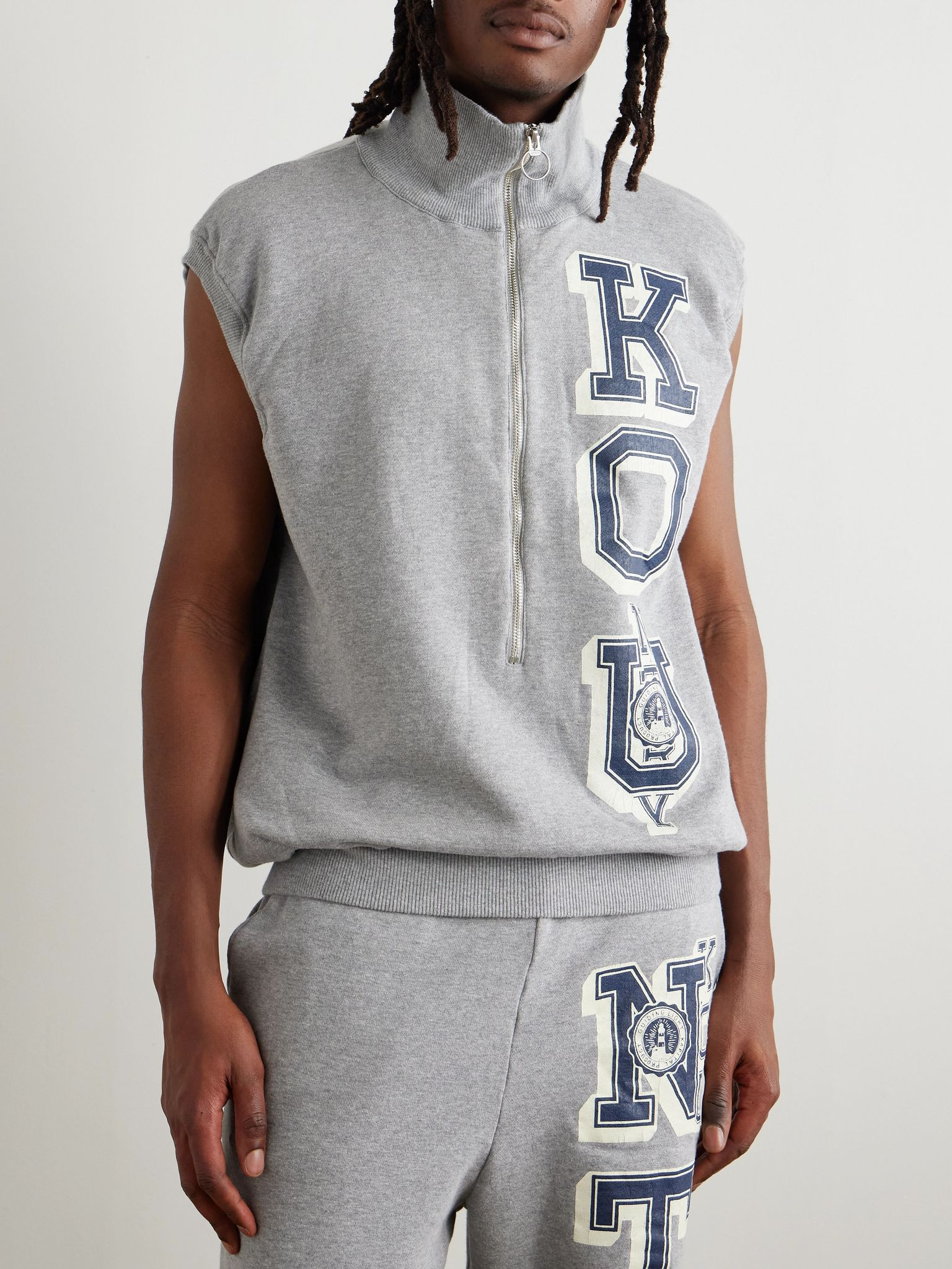 KO.U Printed Cotton-Jersey Half-Zip Gilet Gray - 3