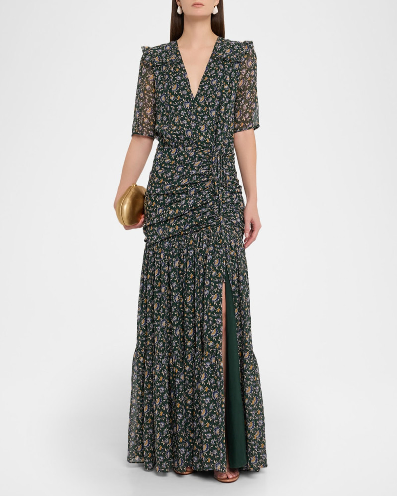 VERONICA BEARD Mick Floral Short-Sleeve Silk Maxi Dress outlook