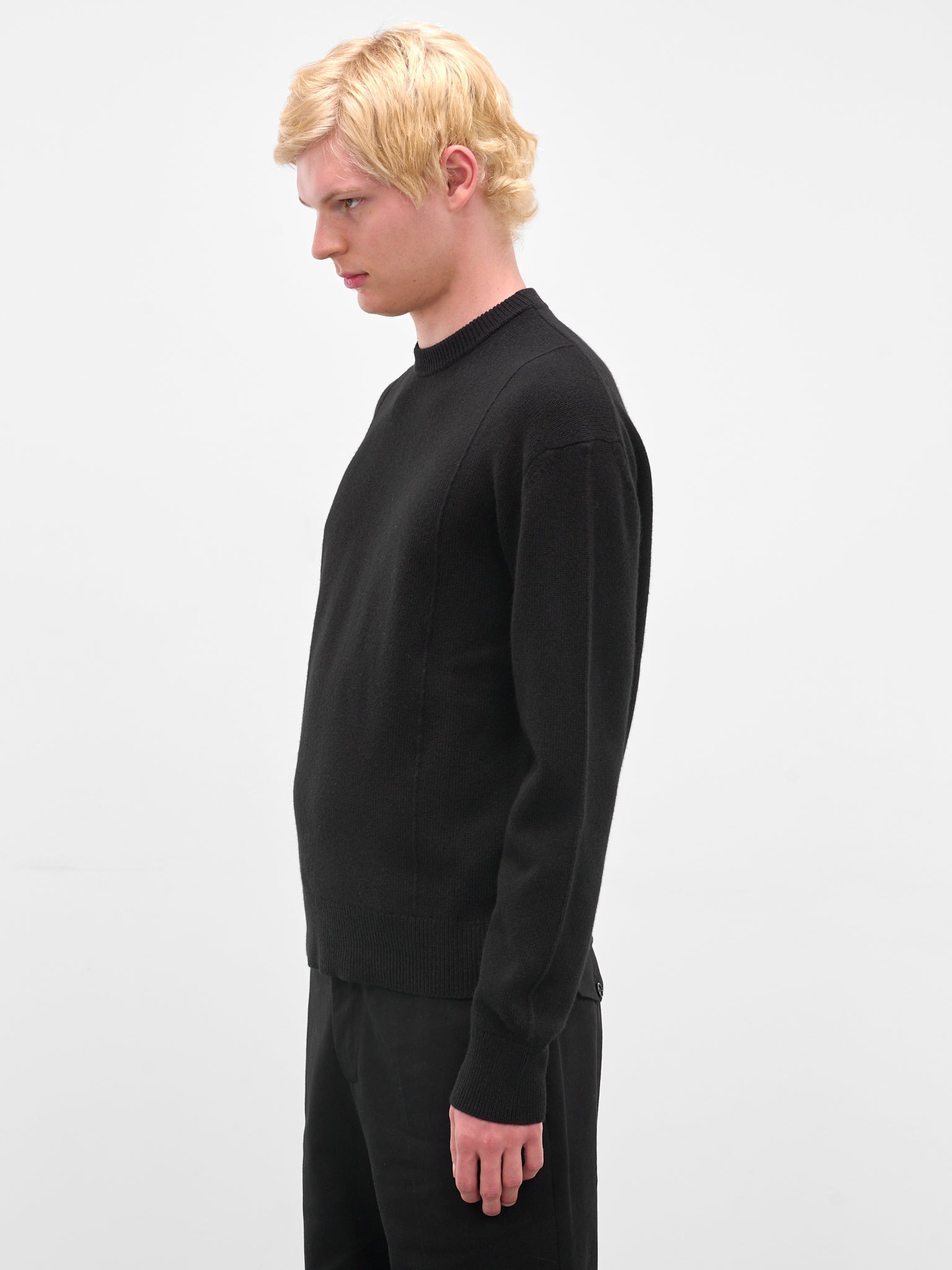 Black Rib-Knit Crewneck Sweater - 2