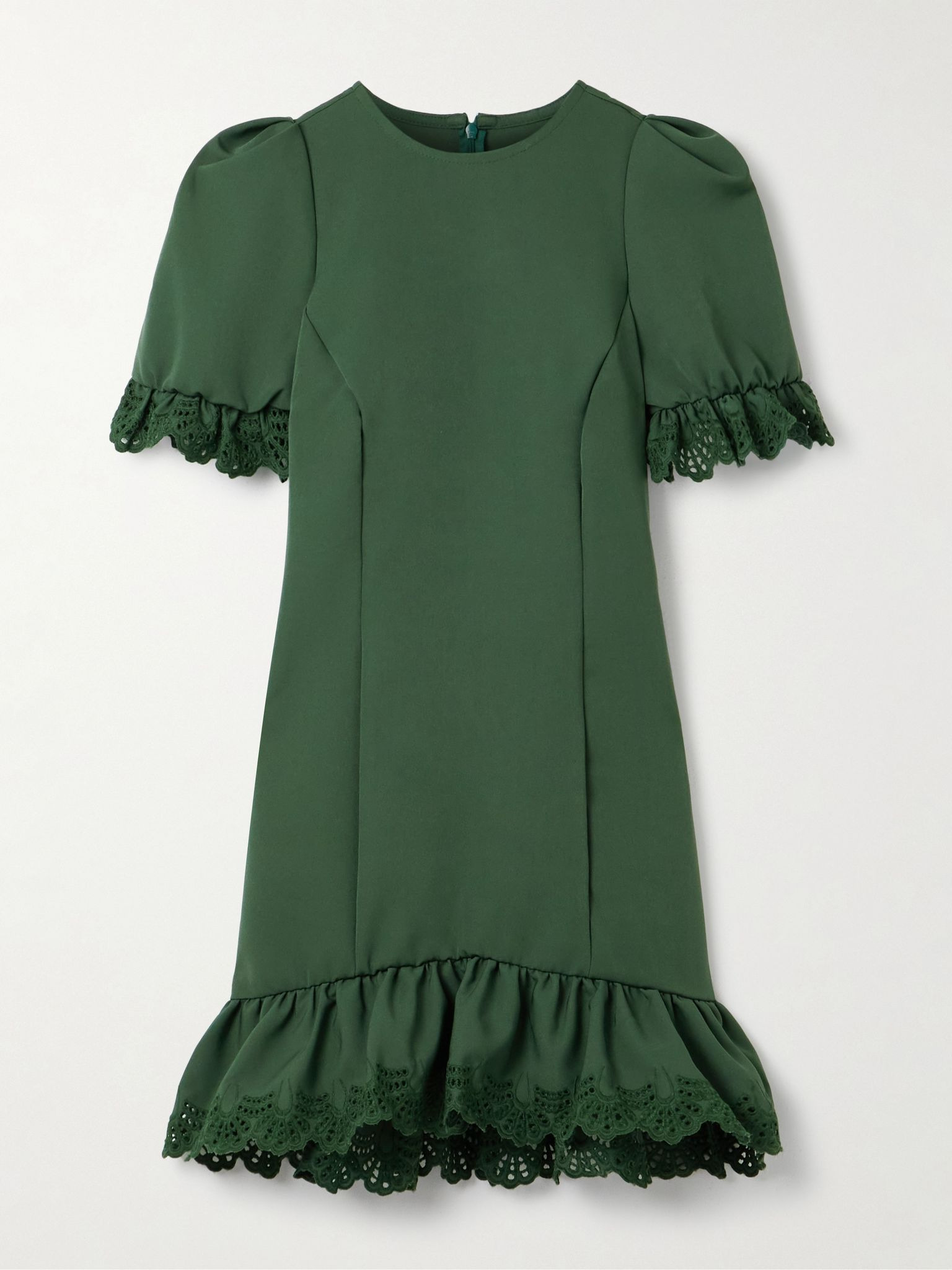 Amenah ruffled broderie anglaise-trimmed crepe mini dress Green - 1
