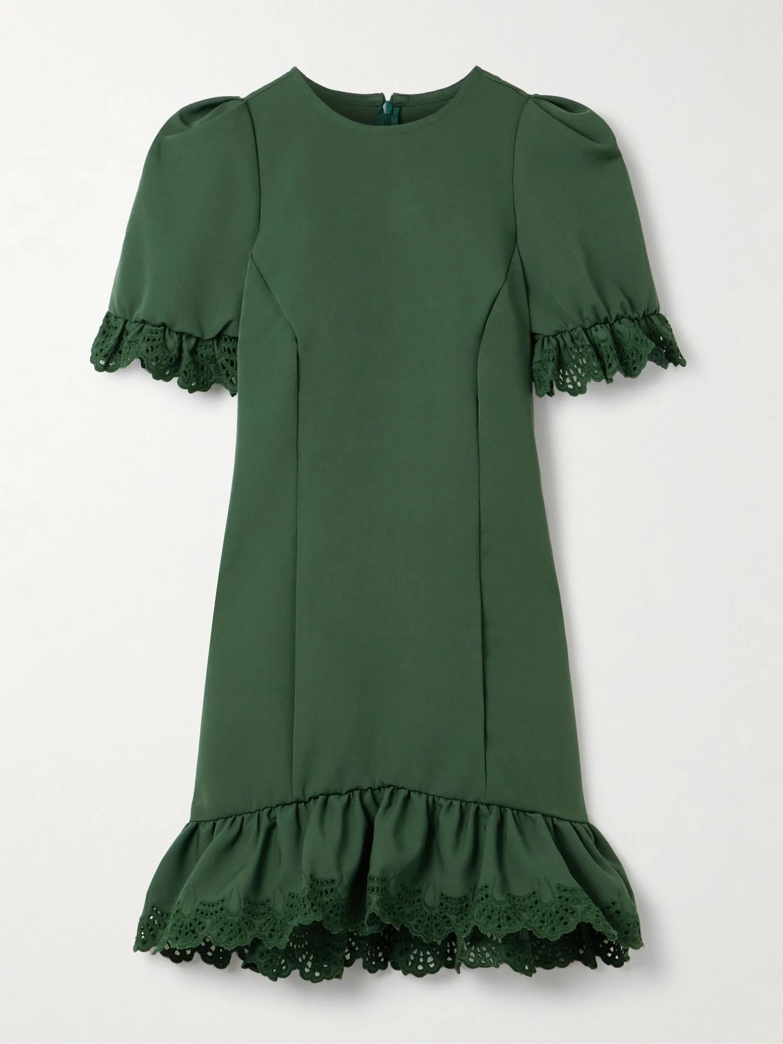 Amenah ruffled broderie anglaise-trimmed crepe mini dress Green - 1