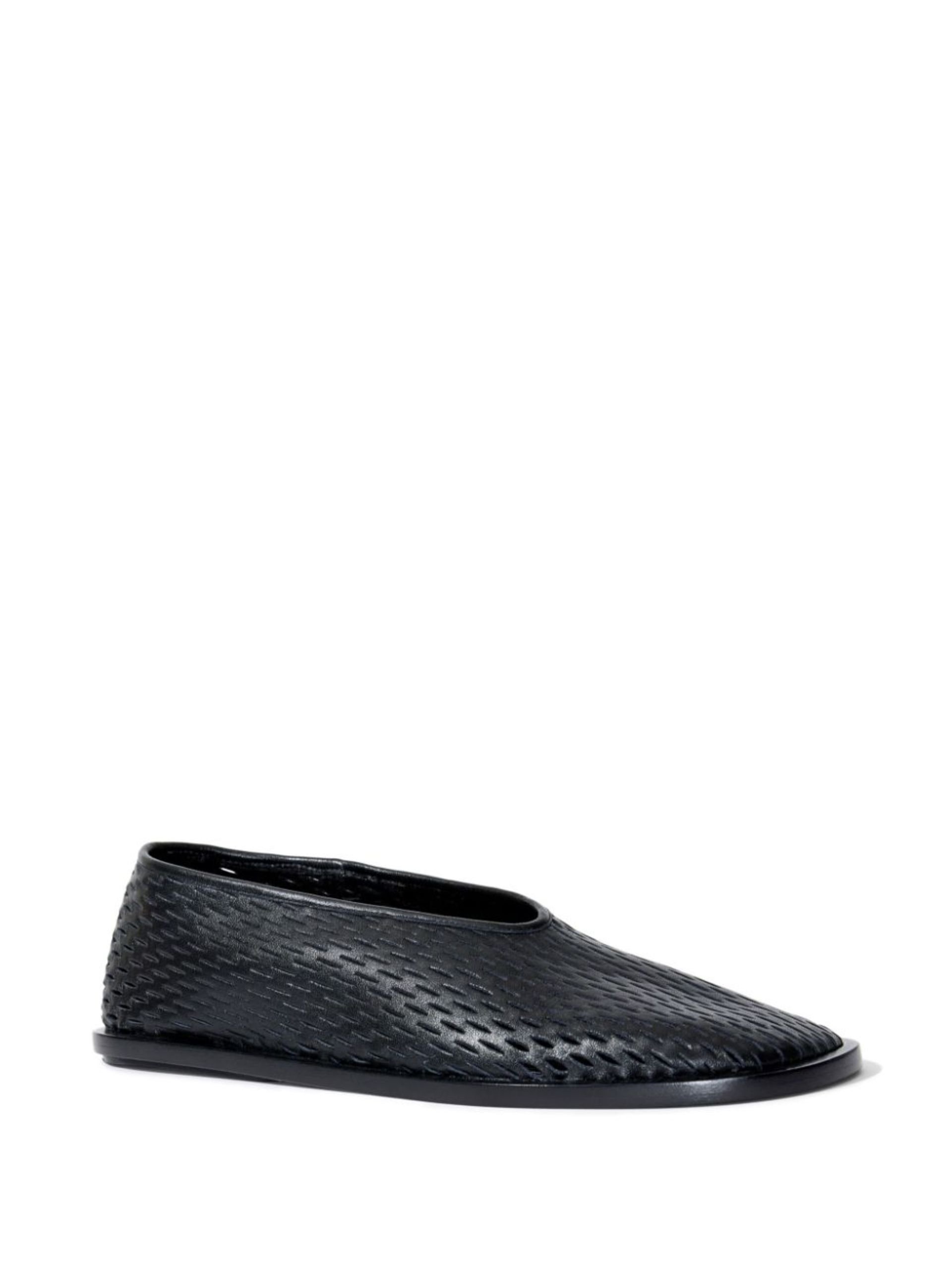 Black Perforated Leather Slippers - 2