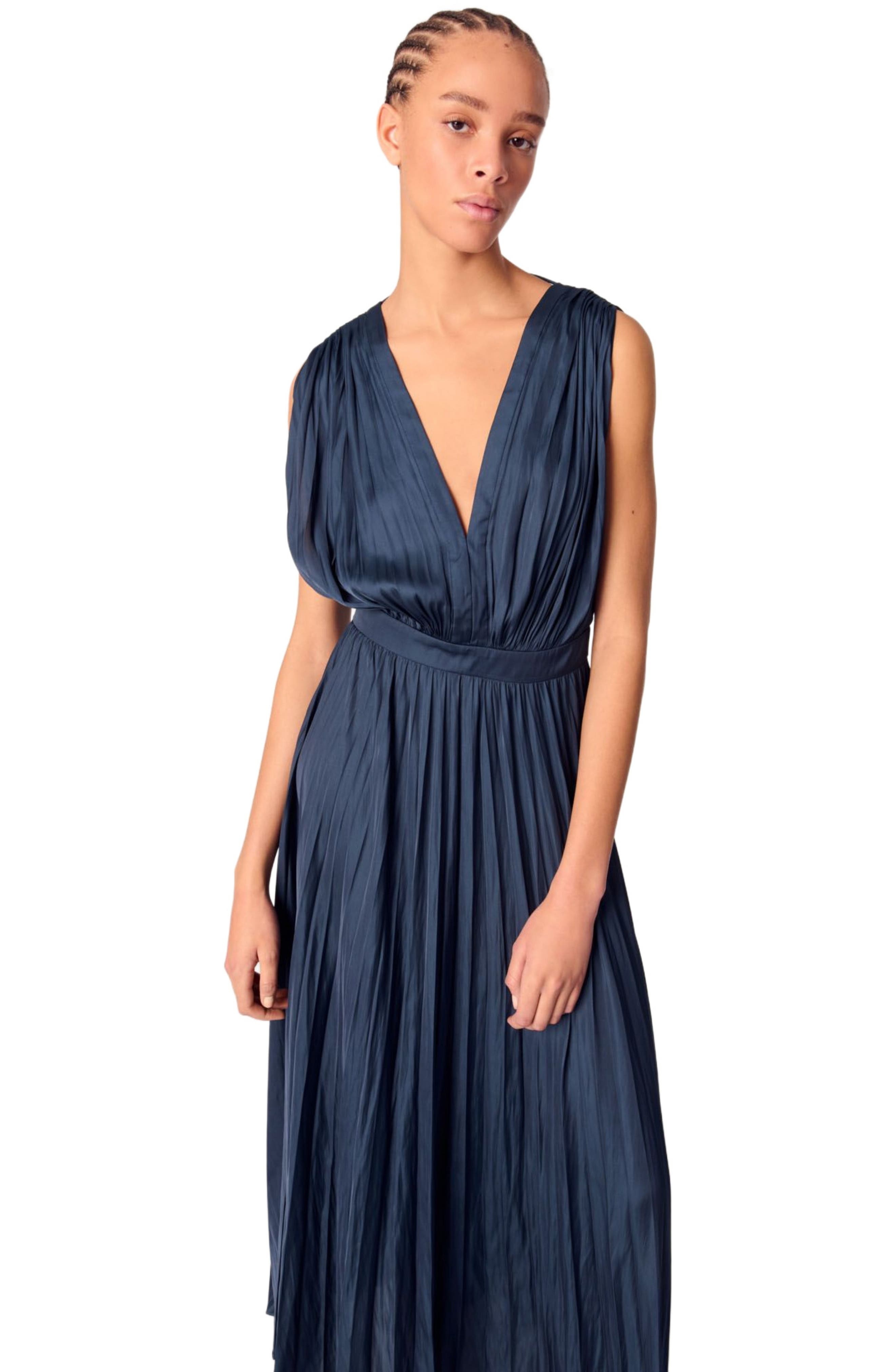 maje Pleated maxi dress in Navy at Nordstrom - 5