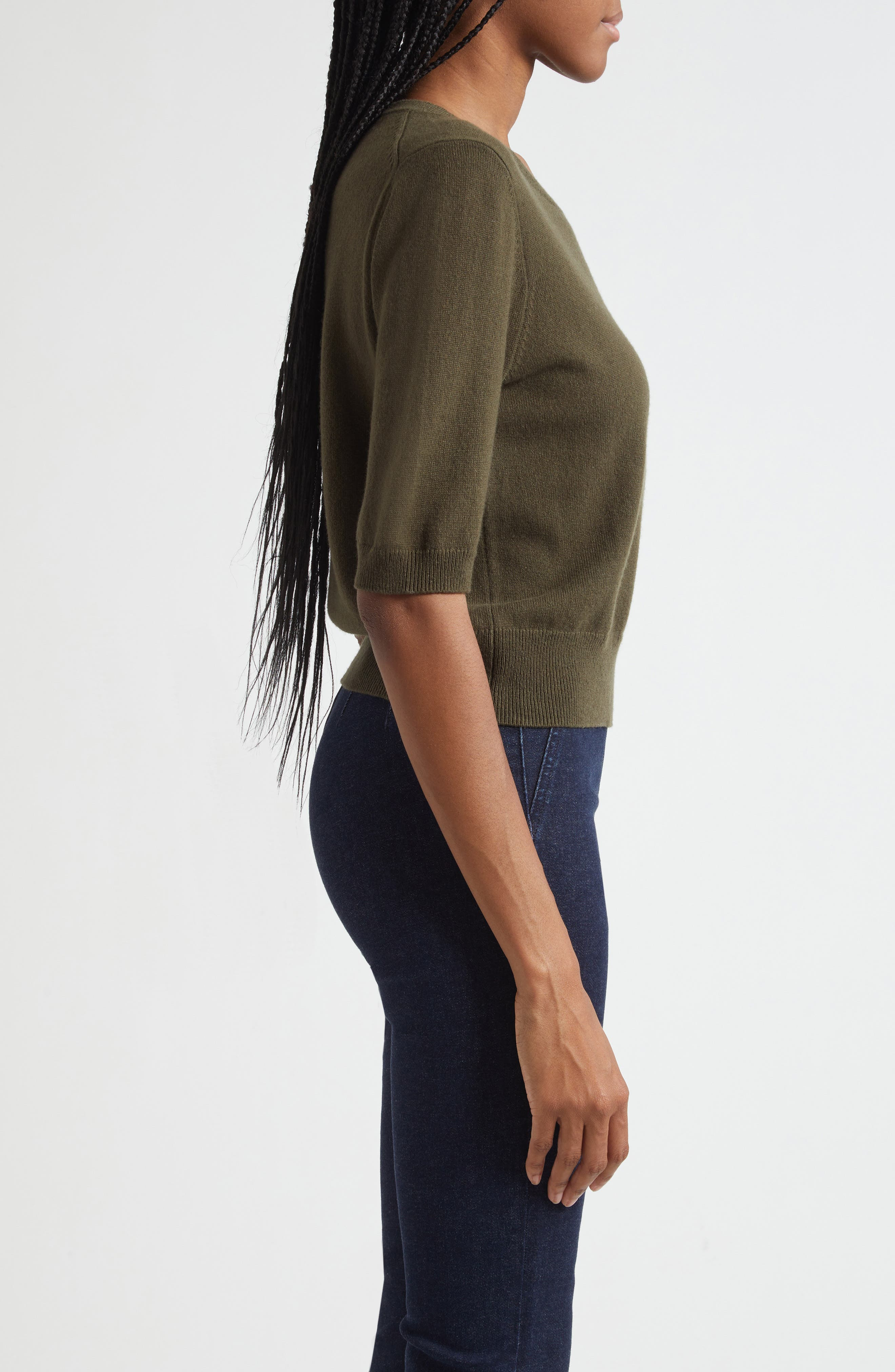 Veronica Beard Shana Short Sleeve Cashmere Sweater in Cypress at Nordstrom - 3