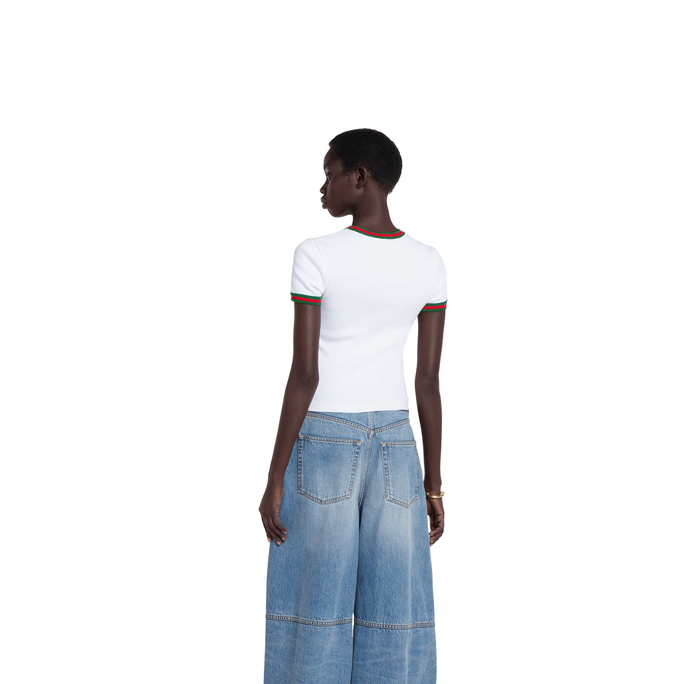 Cotton rib T-shirt with Web - 4