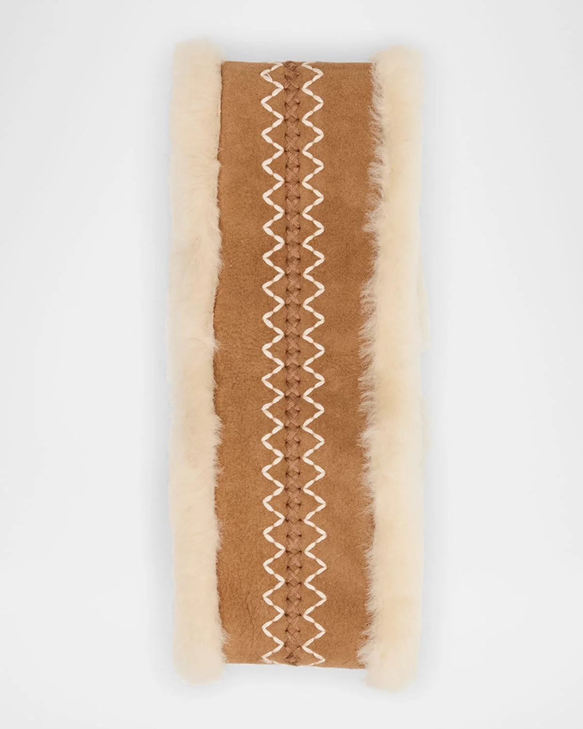 Embroidered Dyed Shearling Headband - 1