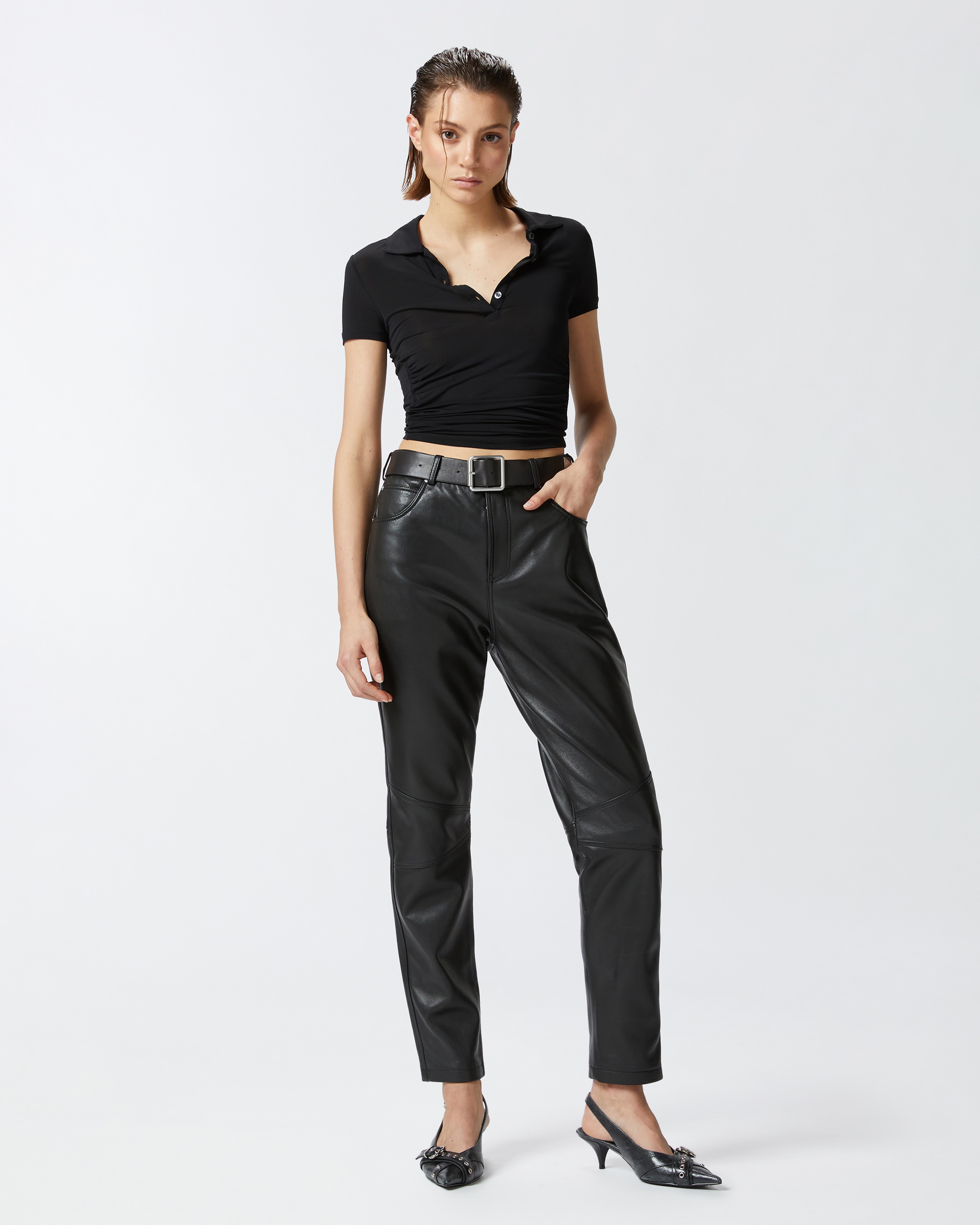 NAPPA LEATHER LONG TROUSERS WITH BELT - 2