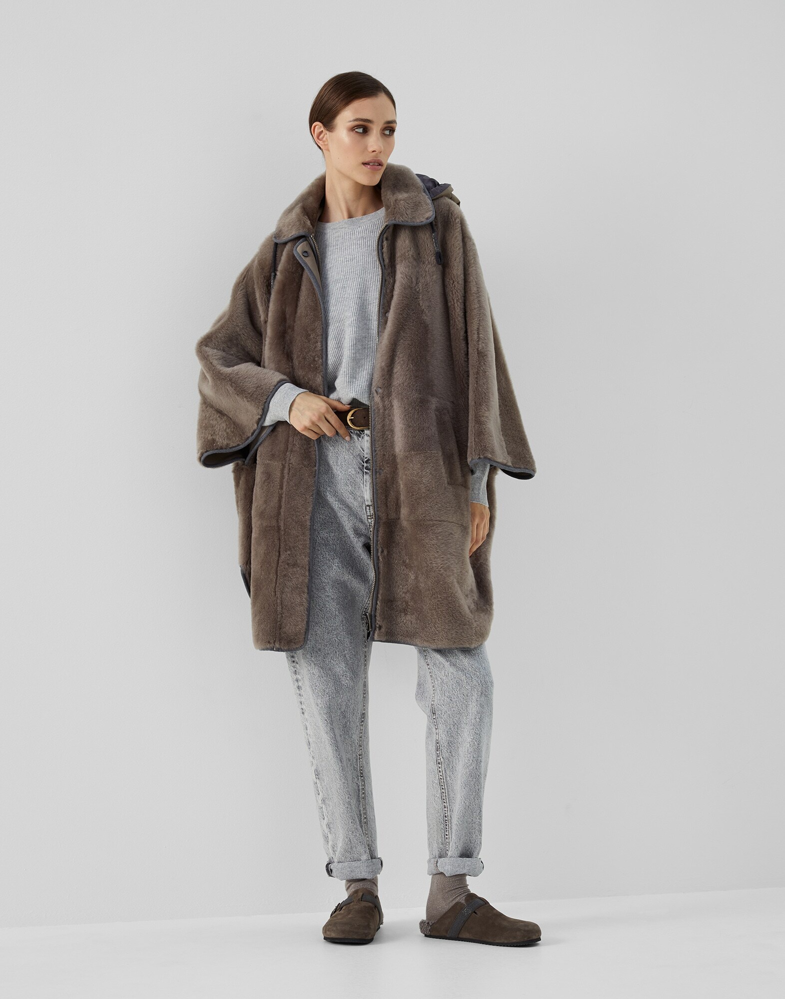 Reversible shearling coat with monili - 5