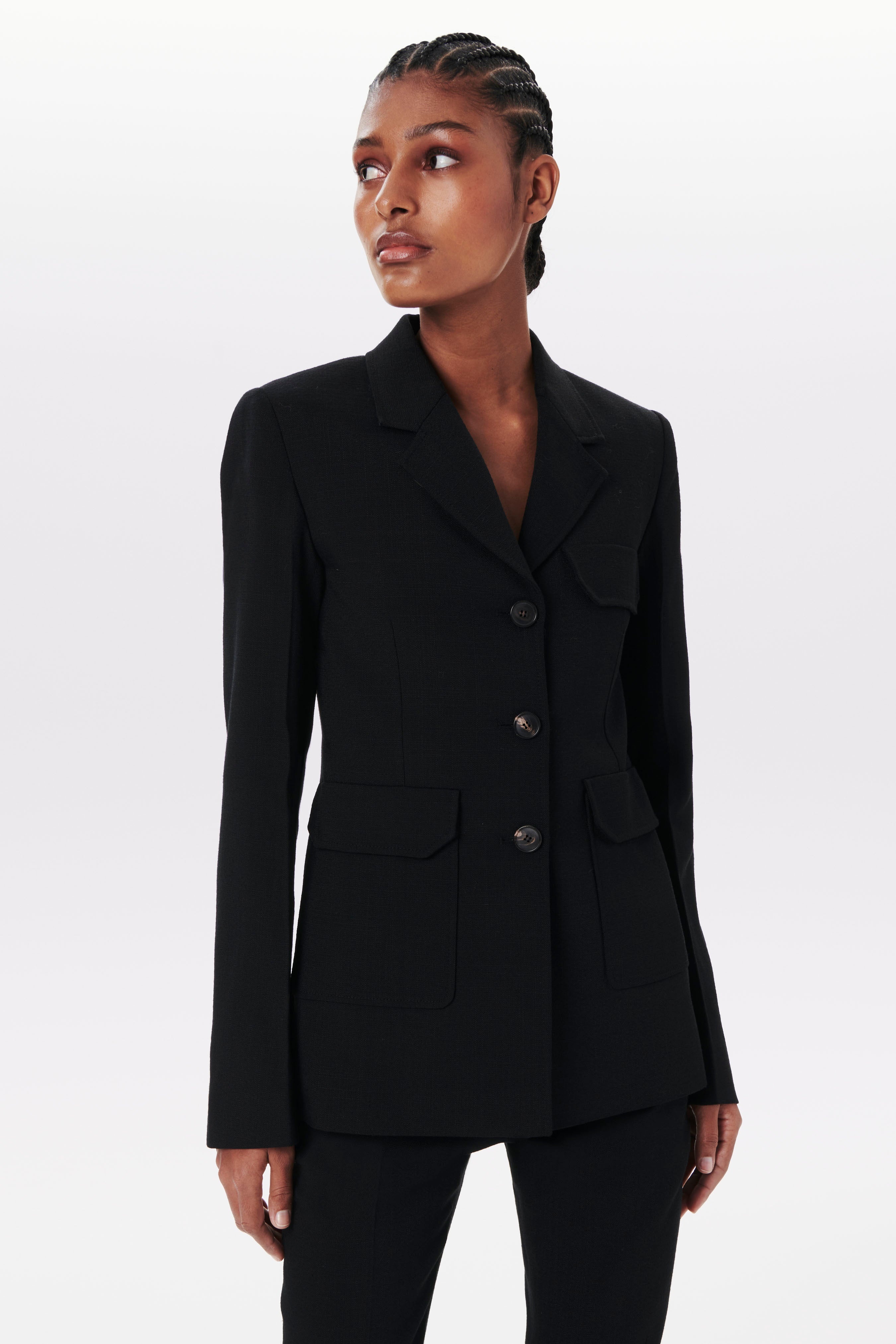 Three Button Single-Breasted Jacket in Black - 3