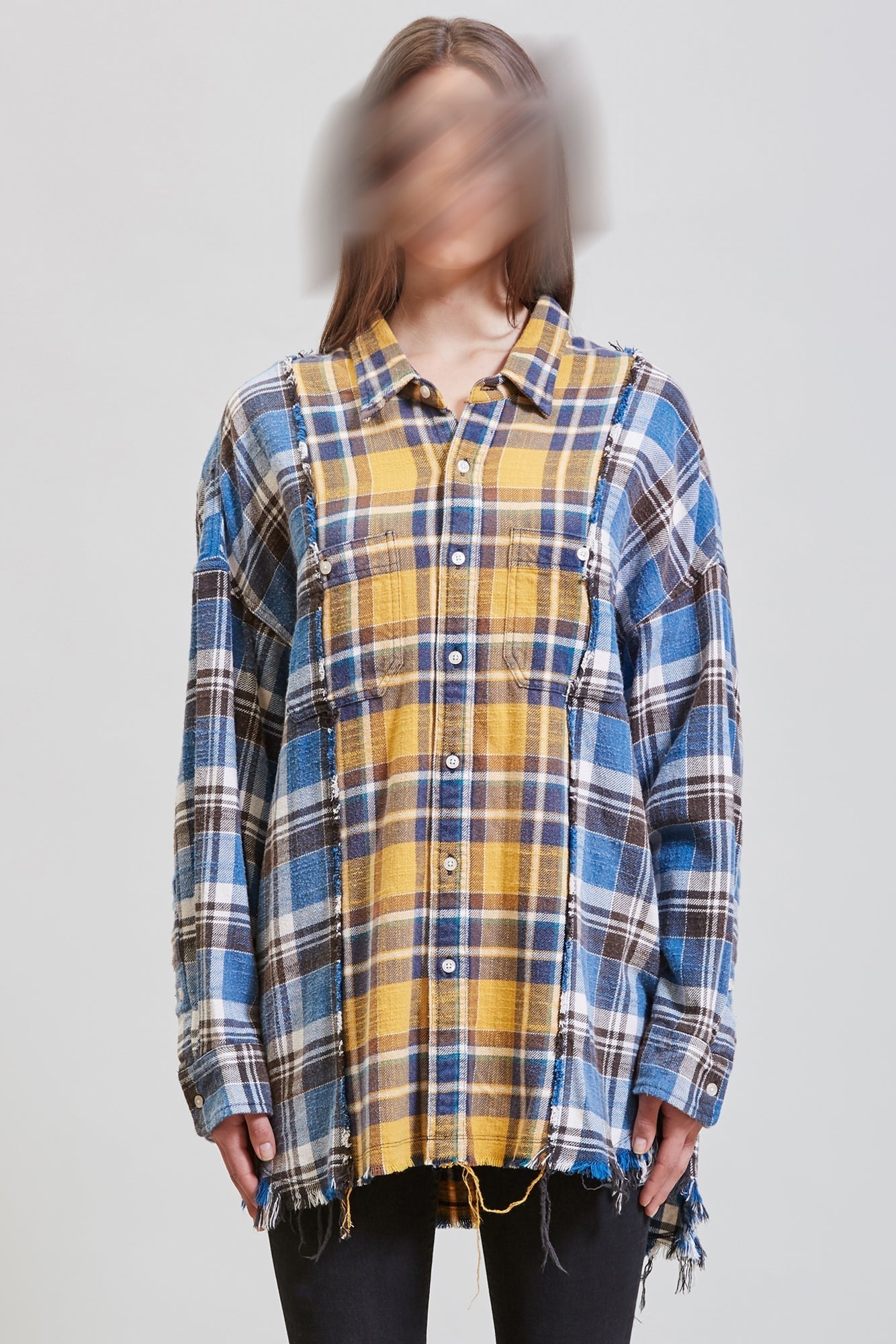 DROP NECK COMBO WORKSHIRT - BLUE AND YELLOW PLAID | R13 - 3