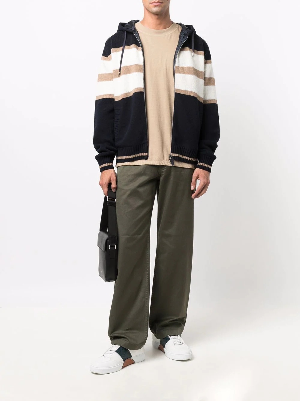 horizontal-stripe pattern hooded jacket - 2