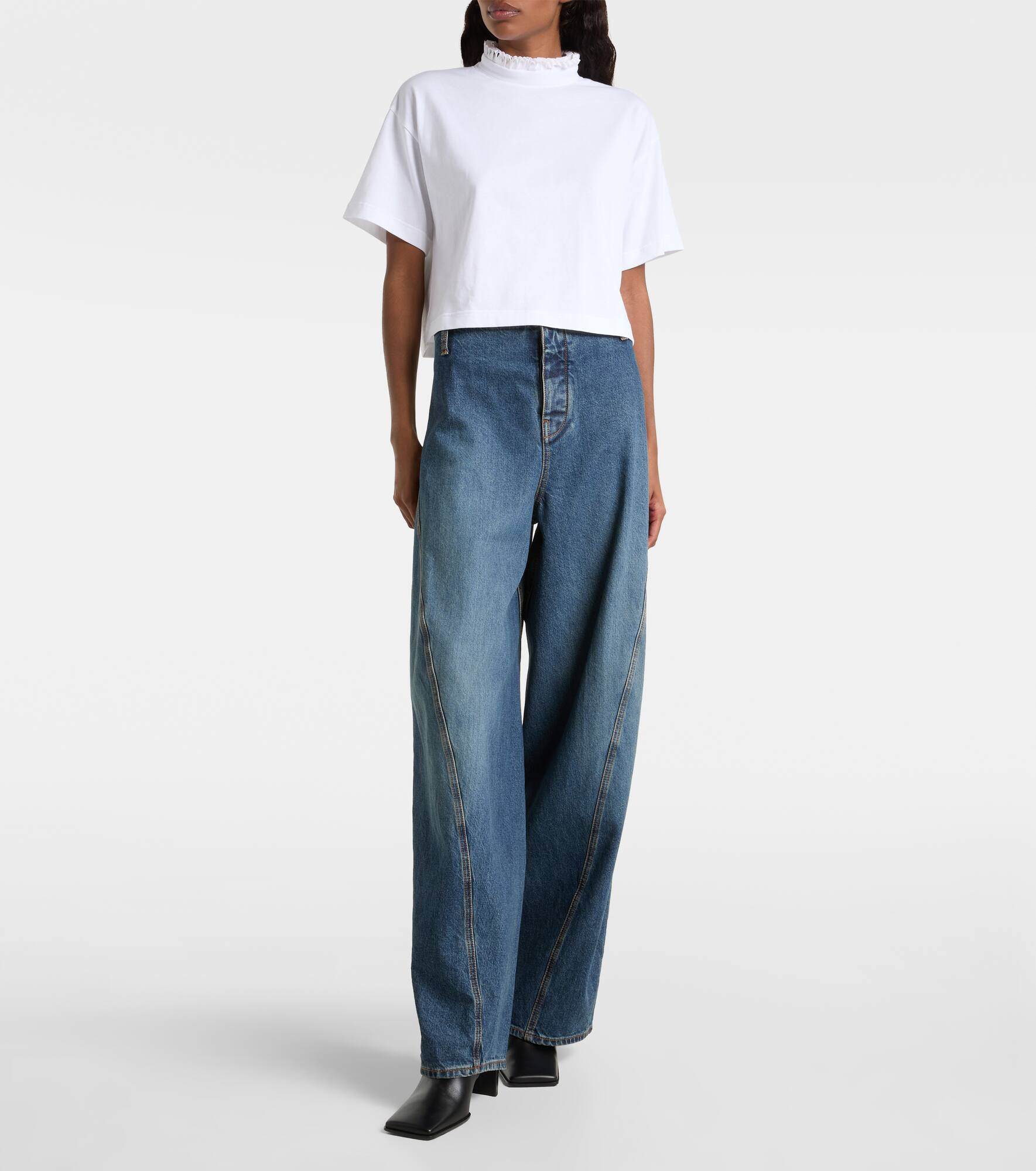 Cropped cotton jersey turtleneck top - 2