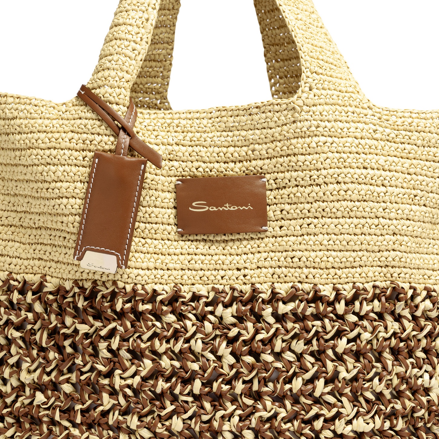 Light brown leather and raffia shoulder bag - 6