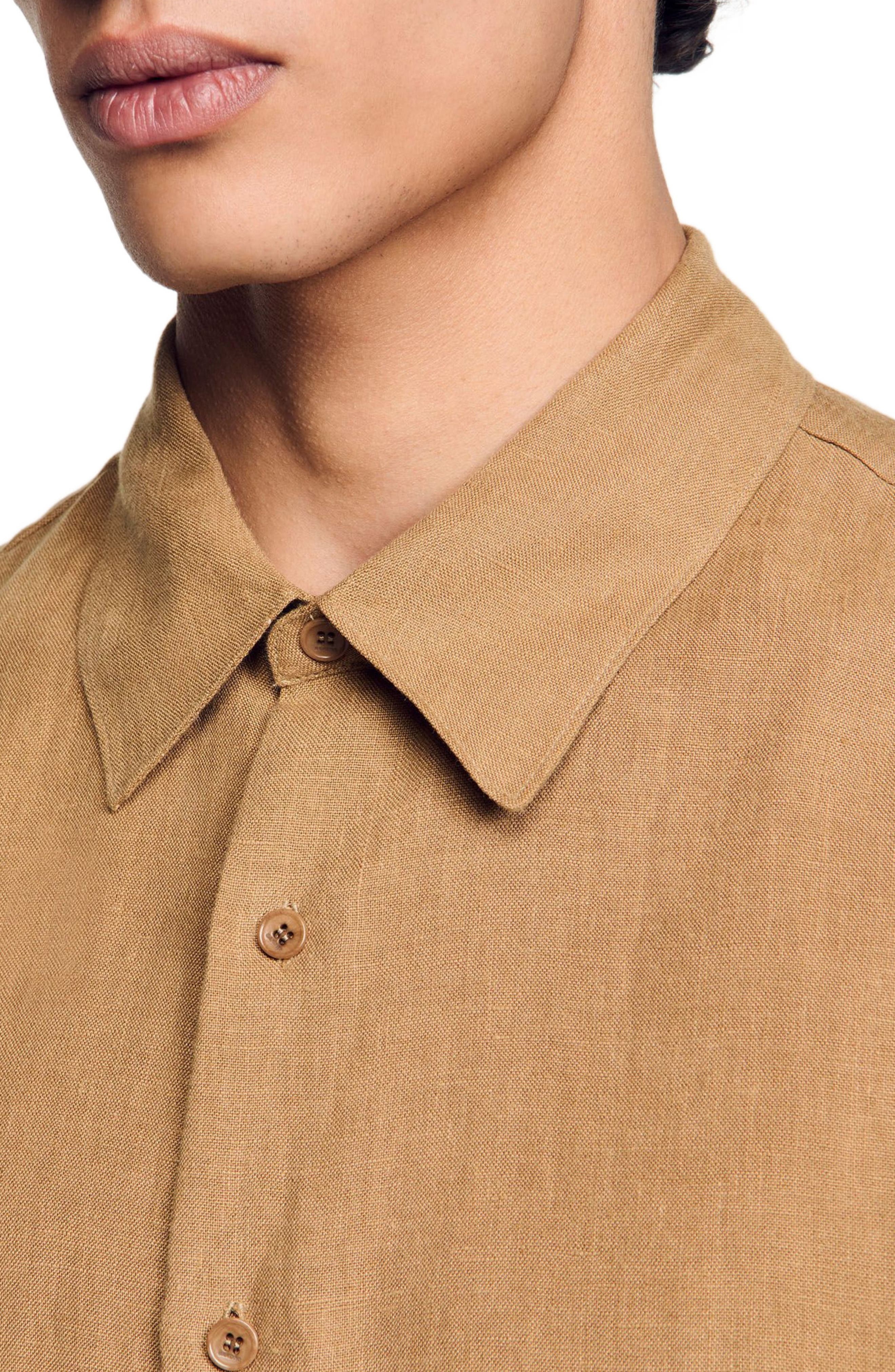 SANDRO Linen shirt in Dark Sand at Nordstrom - 4