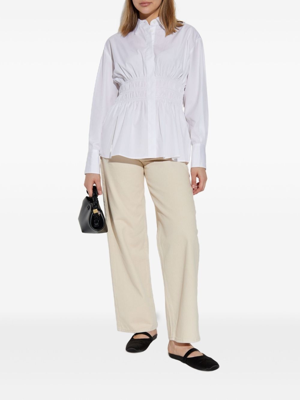 smocked-waist button-down shirt - 2