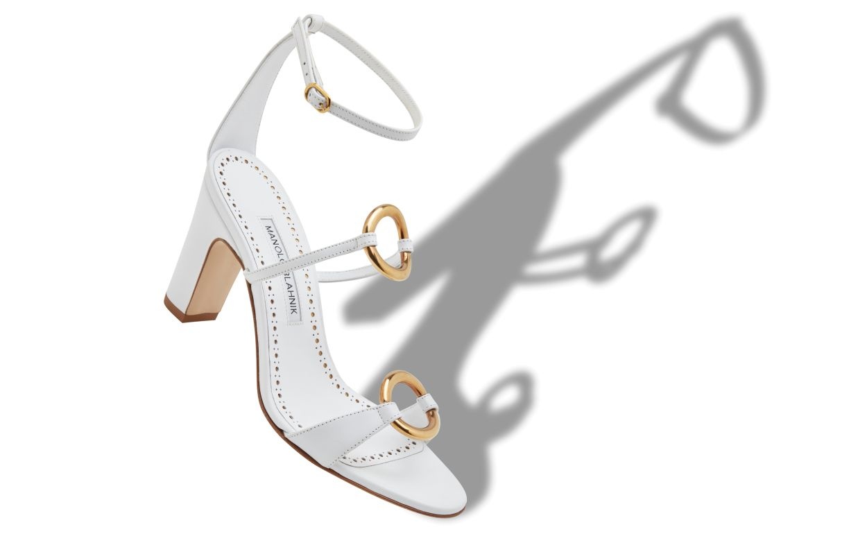 White Calf Leather Ankle Strap Sandals - 2