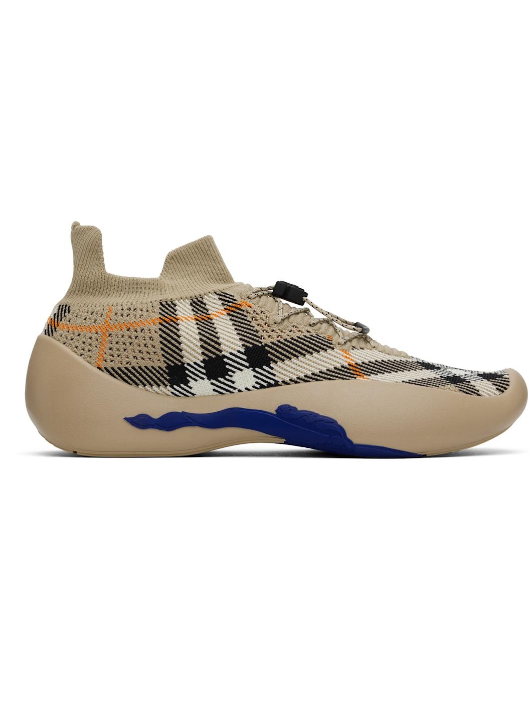 Burberry Beige Check Knit Neptune Sneakers | ssense | REVERSIBLE