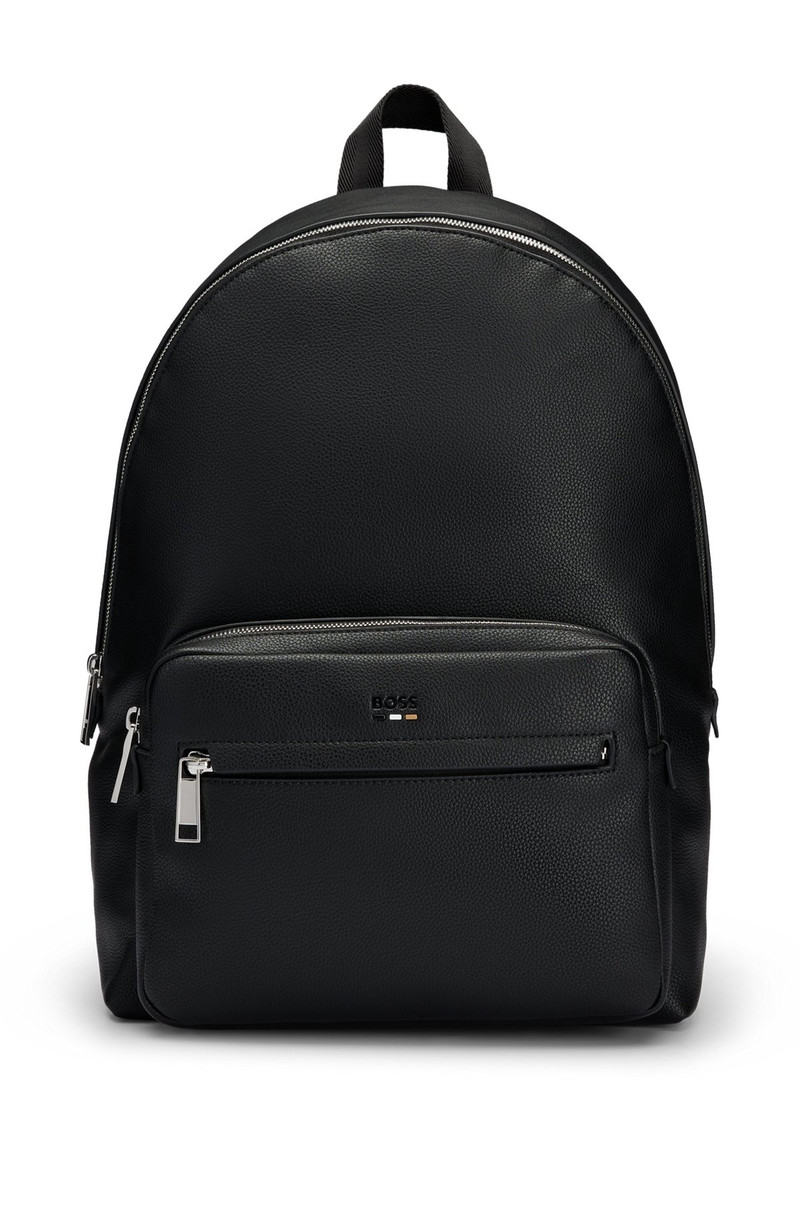 FAUX-LEATHER BACKPACK WITH LOGO AND SIGNATURE STRIPE - 1