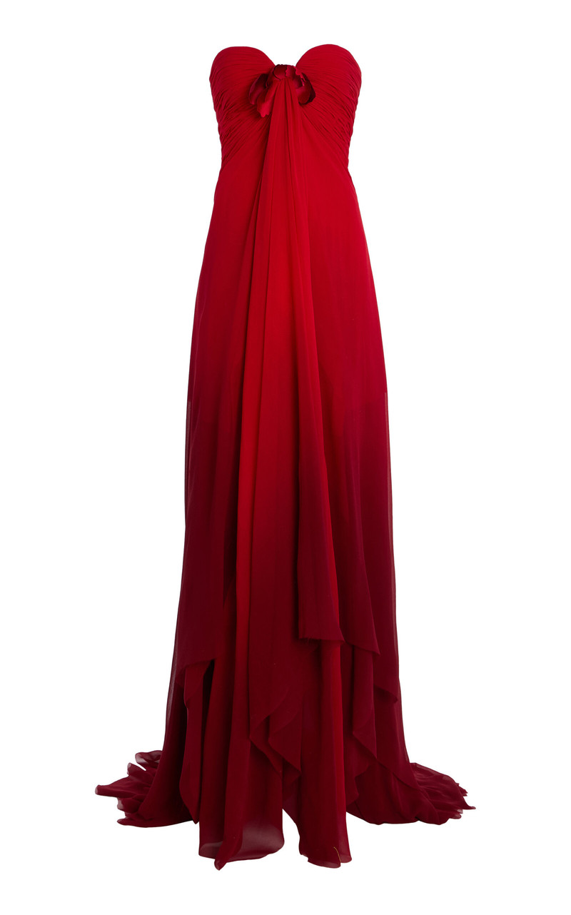 Embroidered Silk Chiffon Gown red 1