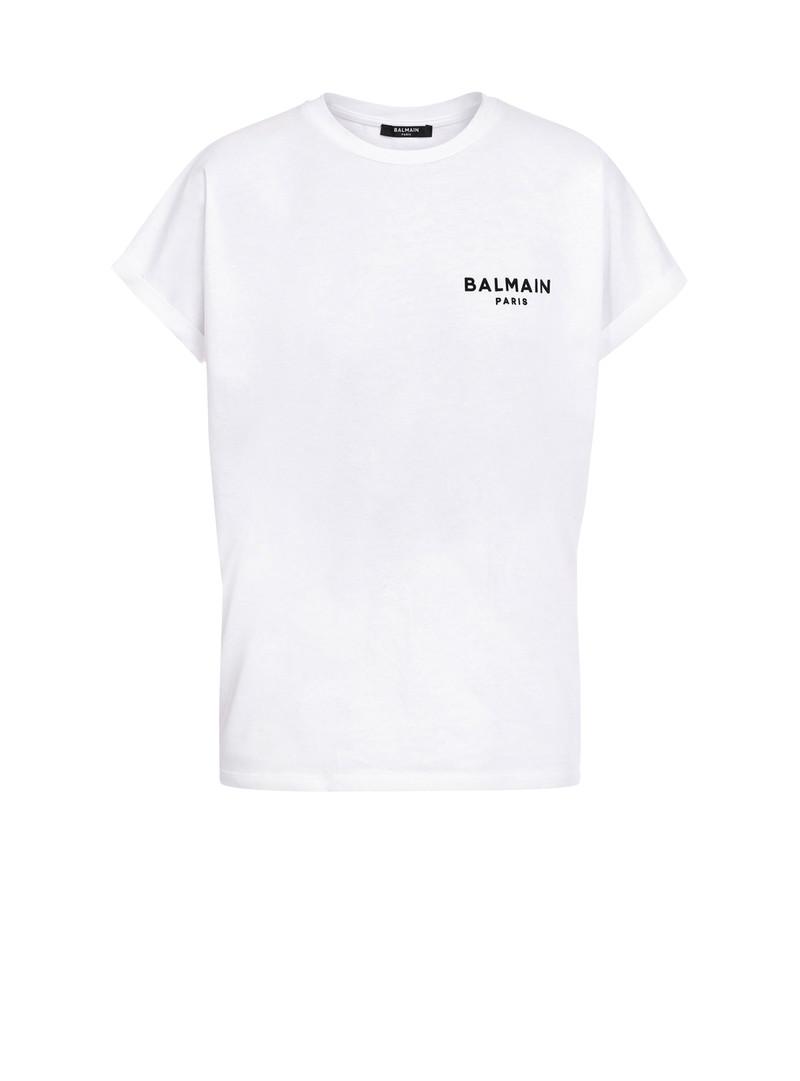 Eco-designed cotton T-shirt with small flocked Balmain logo - 1