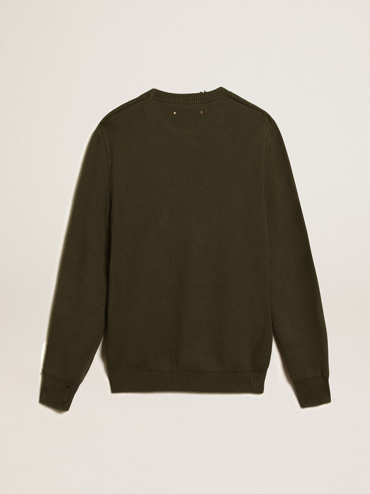 Men's round-neck sweater in military green cotton - 6