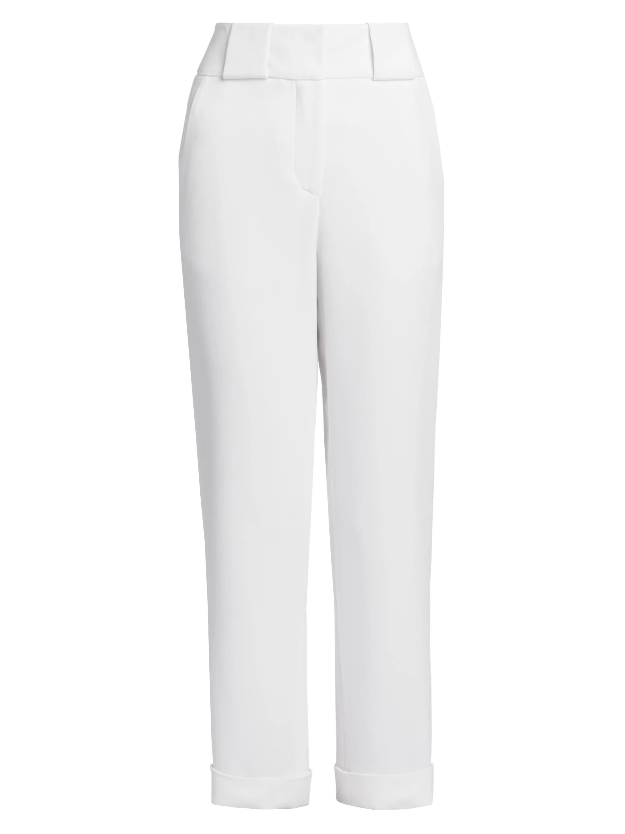 Women's Crepe Flat Front Trousers - White - 1