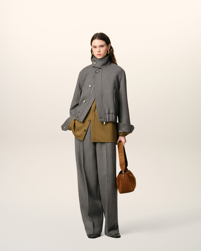 AMI Paris GREY WOOL HERRINGBONE HARRINGTON JACKET outlook