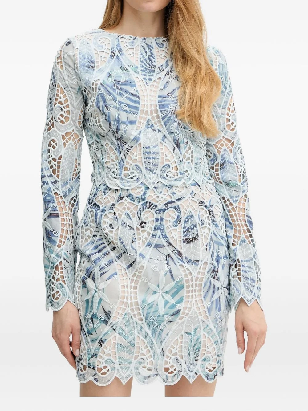 leaf-print embroidered skirt - 1