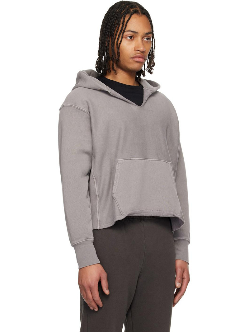 Gray Heavyweight Raw Cropped Hoodie 2