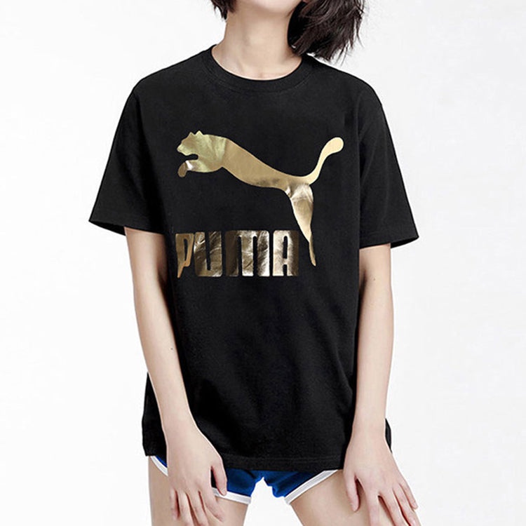 (WMNS) PUMA Classics Logo Short Sleeve TEE Black/Gold 579406-83 - 3