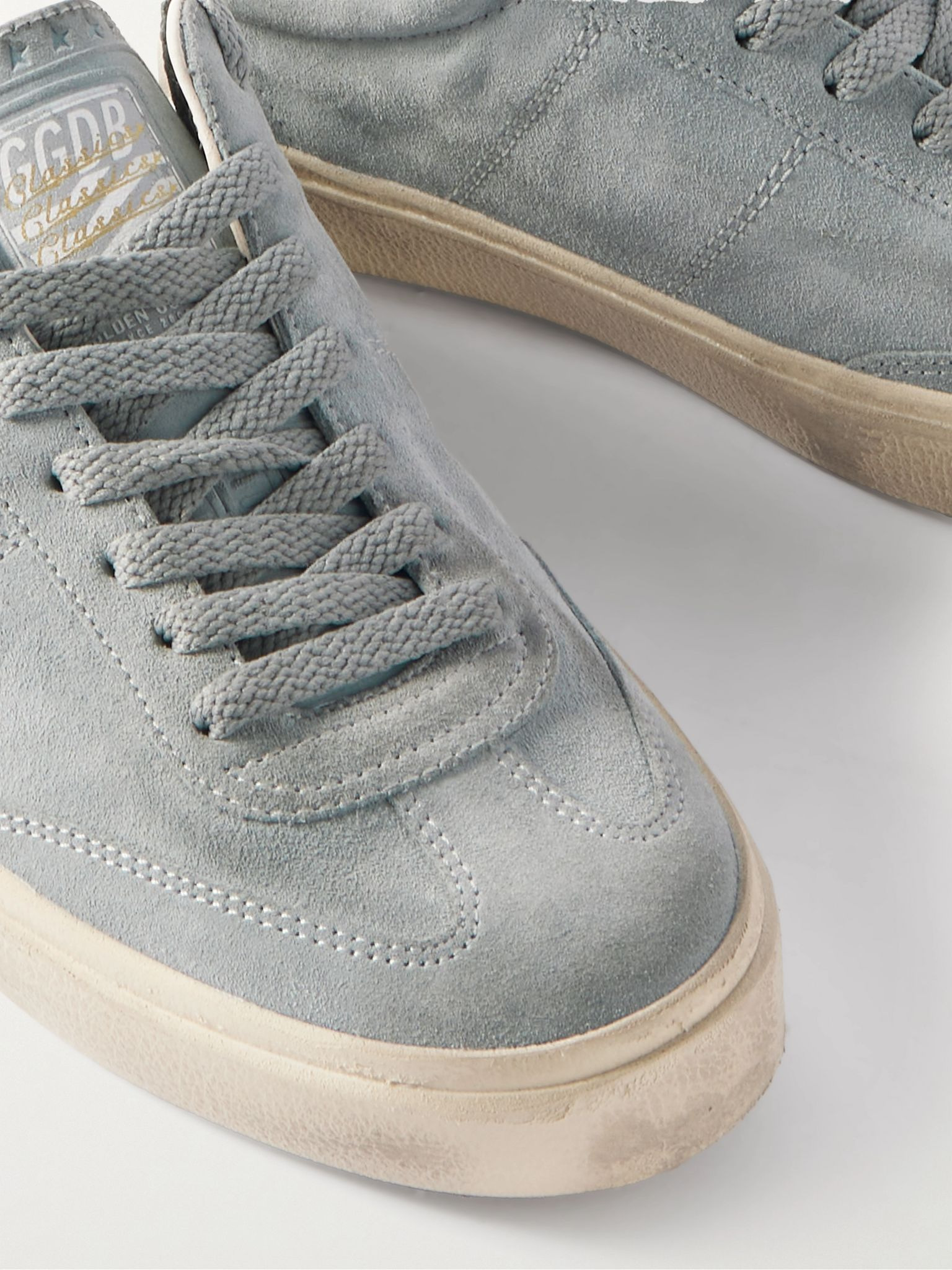 Soul-Star Distressed Leather-Trimmed Suede Sneakers Gray - 5
