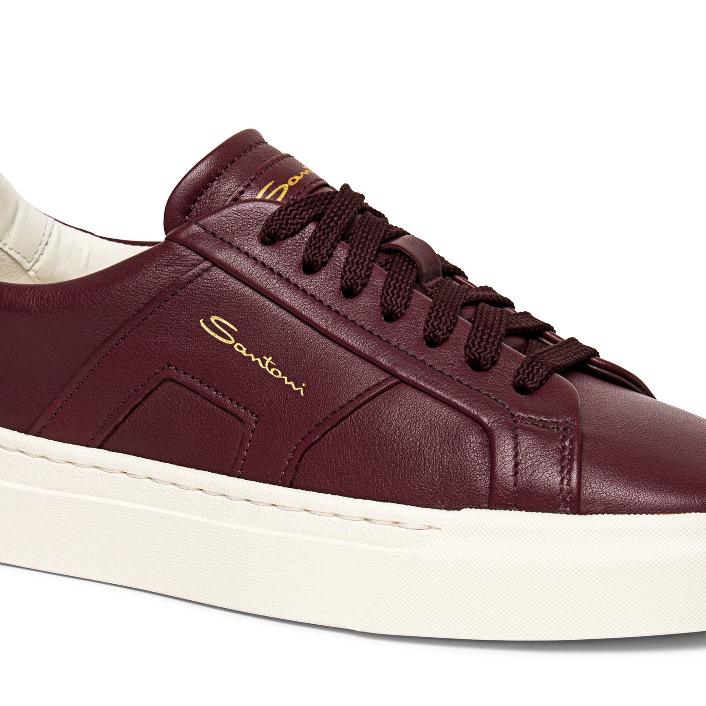 Women’s burgundy leather double buckle sneaker - 5